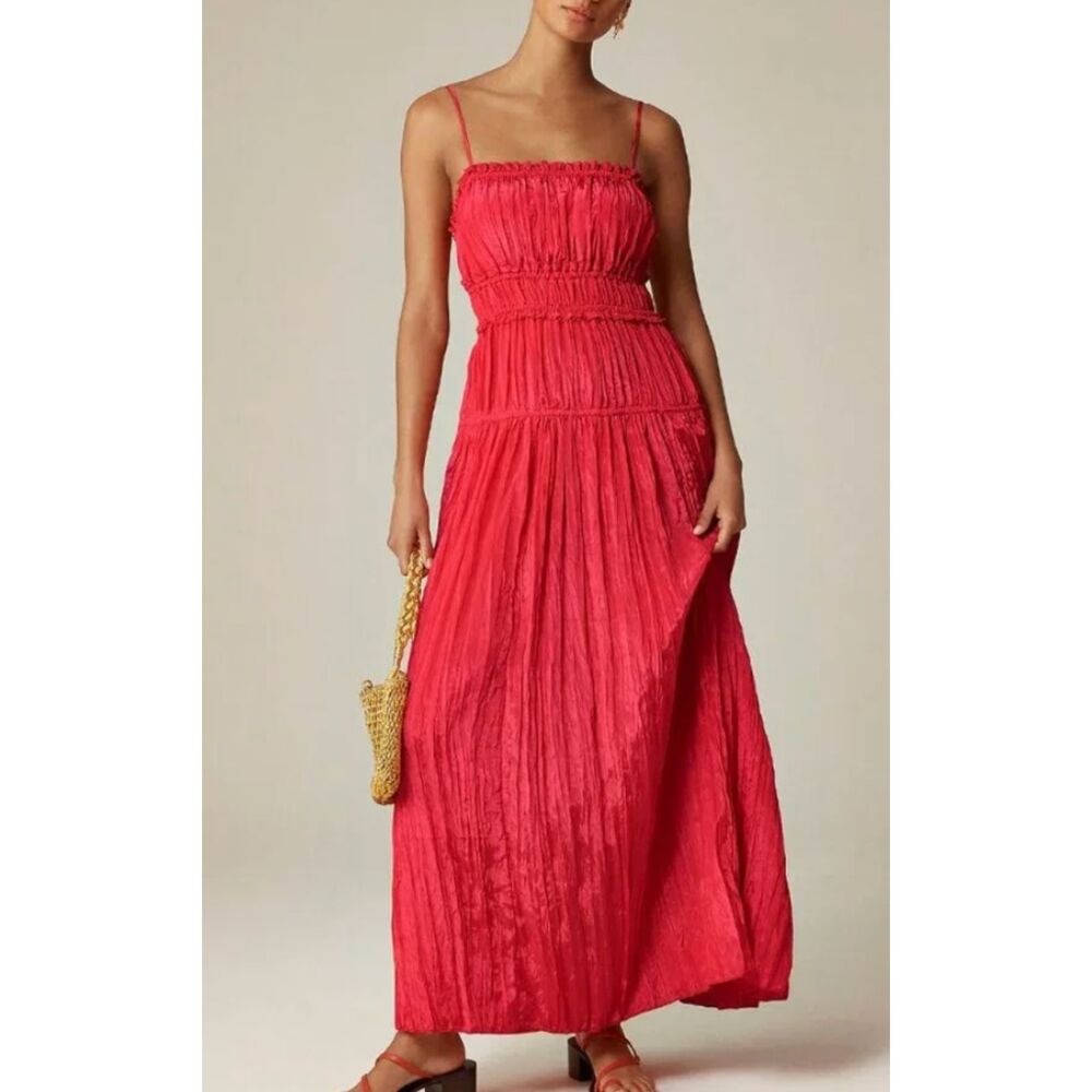 J.Crew Crinkled Ruffle Trim Dress Strawberry Pink Size XXS New - Picture 3 of 6